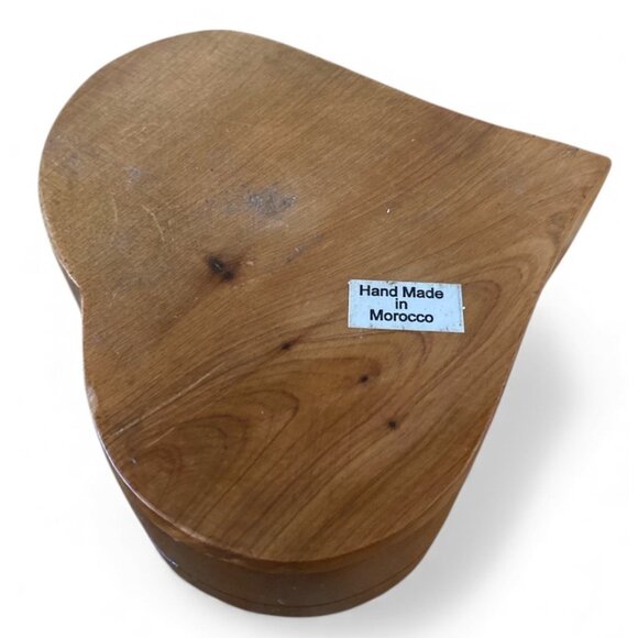 Heart Shaped Burl Wood Trinket Box Made In Morocco Hinged Lid 4.25” - Picture 3 of 6